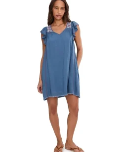 Liverpool Los Angeles Flutter Sleeve V-Neck Woven Dress Women's