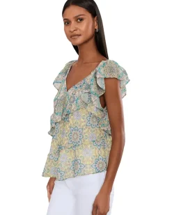 Liverpool Los Angeles Flutter Sleeve Draped Woven Blouse Women's