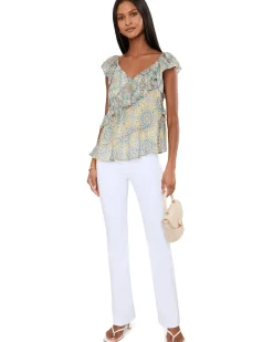 Liverpool Los Angeles Flutter Sleeve Draped Woven Blouse Women's