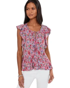 Liverpool Los Angeles Flutter Sleeve Peplum Woven Top with Ties Women's