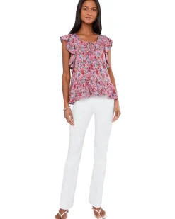 Liverpool Los Angeles Flutter Sleeve Peplum Woven Top with Ties Women's