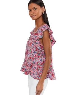 Liverpool Los Angeles Flutter Sleeve Peplum Woven Top with Ties Women's