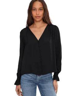 Liverpool Los Angeles Long Sleeve Button Front Woven Top With Smocking Women's