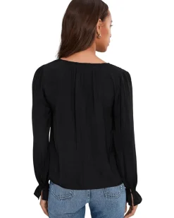 Liverpool Los Angeles Long Sleeve Button Front Woven Top With Smocking Women's