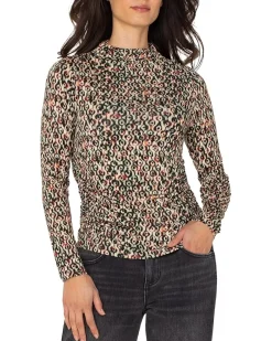 Liverpool Los Angeles Long Sleeve Pleasted Mock Neck Knit Top with Shirring Women's