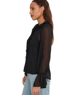 Liverpool Los Angeles Long Sleeve Ruffle Front Woven Shirt Women's