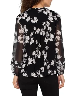 Liverpool Los Angeles Long Sleeve Popover Shirred Woven Blouse Women's