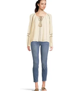 Liverpool Los Angeles Long Sleeve Woven Raglan Blouse With Embroidery Women's