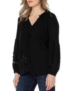 Liverpool Los Angeles Long Sleeve Popover Shirred Blouse Women's