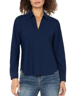 Liverpool Los Angeles Long Sleeve Collared Zip Front Knit Shirt Women's