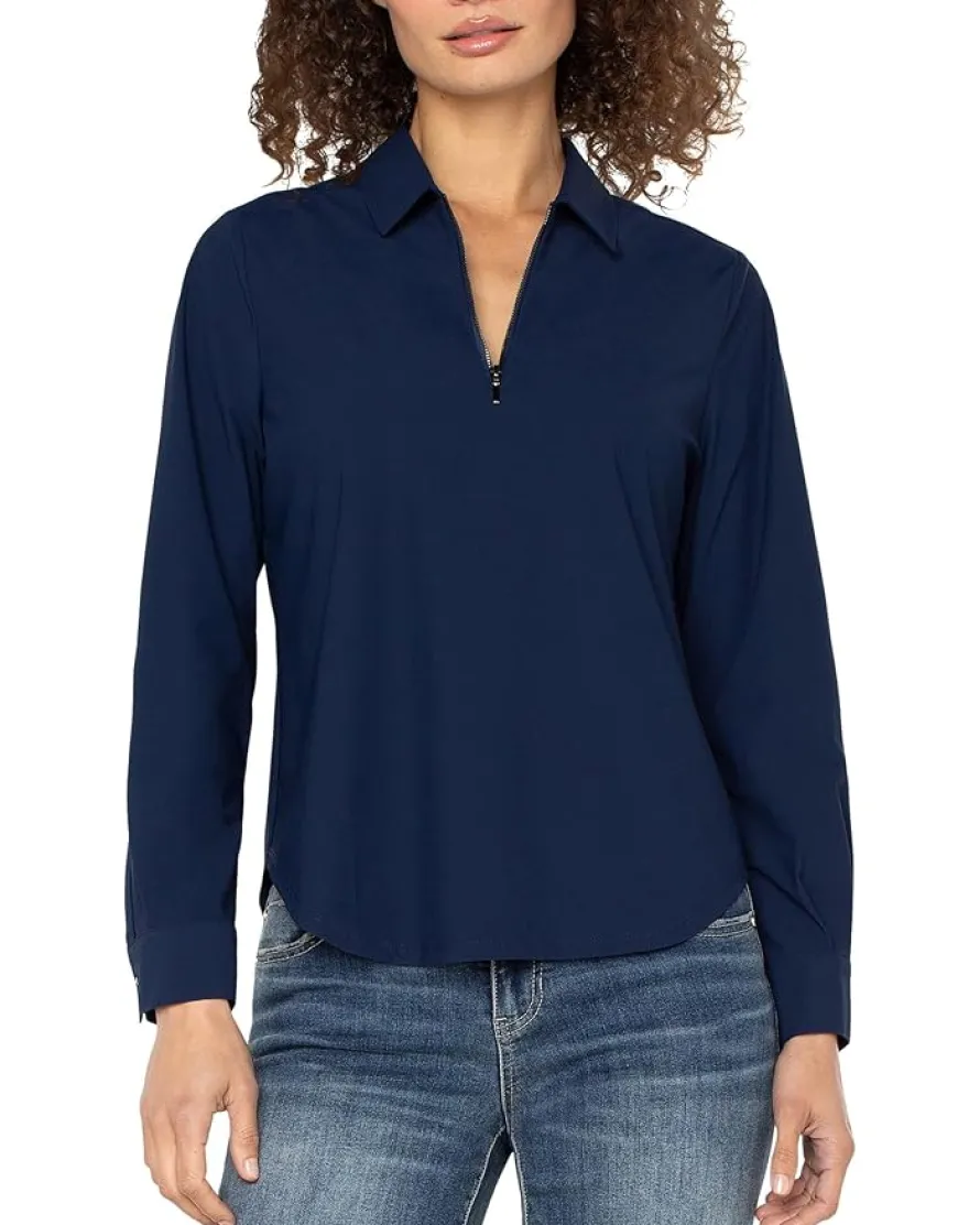 Liverpool Los Angeles Long Sleeve Collared Zip Front Knit Shirt Women's
