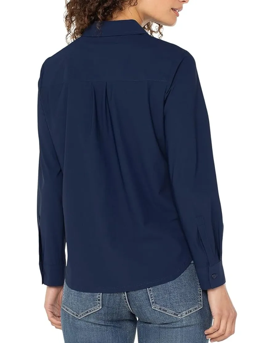 Liverpool Los Angeles Long Sleeve Collared Zip Front Knit Shirt Women's