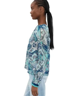 Liverpool Los Angeles Petite Long Sleeve Woven Top w/ Keyhole Neckline Women's