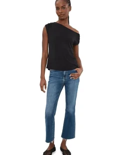 Liverpool Los Angeles Petite Short Sleeve Asymmetric Off-Shoulder Knit Top Women's