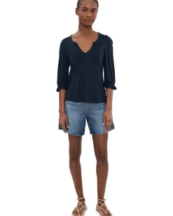 Liverpool Los Angeles Petite Elbow Sleeve Notch Knit Tee Women's