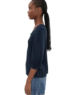Liverpool Los Angeles Petite Elbow Sleeve Notch Knit Tee Women's