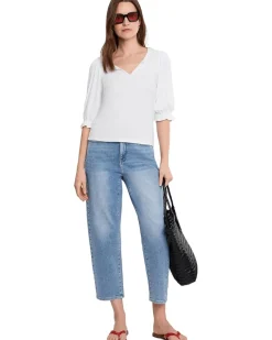 Liverpool Los Angeles Petite Elbow Sleeve Notch Knit Tee Women's