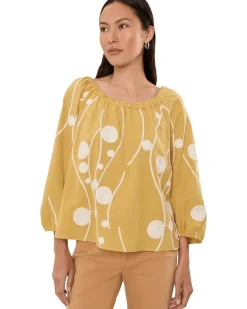 Liverpool Los Angeles Petite 3/4 Sleeve Woven Top with Embroidery Women's