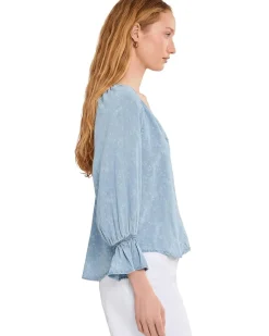 Liverpool Los Angeles Petite 3/4 Sleeve Button Front Shirred Woven Top Women's