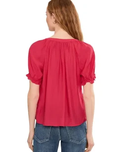 Liverpool Los Angeles Petite Short Sleeve Half Placket Woven Blouse Women's