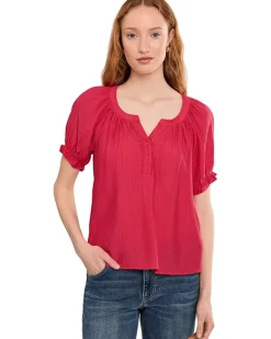 Liverpool Los Angeles Petite Short Sleeve Half Placket Woven Blouse Women's
