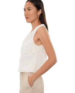 Liverpool Los Angeles Petite Sleeveless Pintucked Woven Top with Ruffles Women's