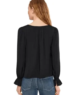 Liverpool Los Angeles Petite Long Sleeve Button Front Woven Top with Smocking Women's