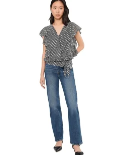 Liverpool Los Angeles Short Ruffle Sleeve Draped Front Woven Blouse Women's