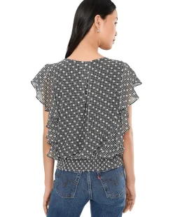 Liverpool Los Angeles Short Ruffle Sleeve Draped Front Woven Blouse Women's