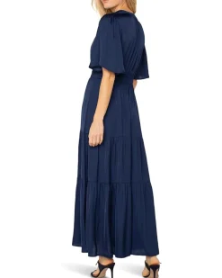 Liverpool Los Angeles Short Sleeve Woven Maxi Dress With Pockets And Smocked Waist Women's