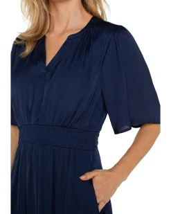 Liverpool Los Angeles Short Sleeve Woven Maxi Dress With Pockets And Smocked Waist Women's