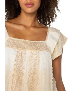 Liverpool Los Angeles Short Sleeve Square Neck Woven Blouse Women's