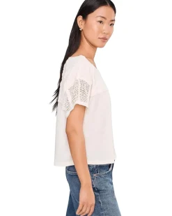 Liverpool Los Angeles Short Sleeve Dolman Boat Neck Knit Top With Lace Women's