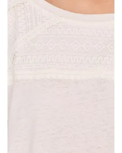 Liverpool Los Angeles Short Sleeve Dolman Boat Neck Knit Top With Lace Women's