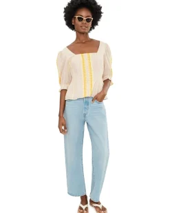 Liverpool Los Angeles 1/2 Sleeve Square Neck Tie Back Woven Top Women's