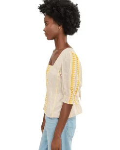 Liverpool Los Angeles 1/2 Sleeve Square Neck Tie Back Woven Top Women's