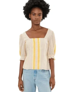 Liverpool Los Angeles 1/2 Sleeve Square Neck Tie Back Woven Top Women's