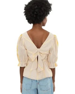 Liverpool Los Angeles 1/2 Sleeve Square Neck Tie Back Woven Top Women's
