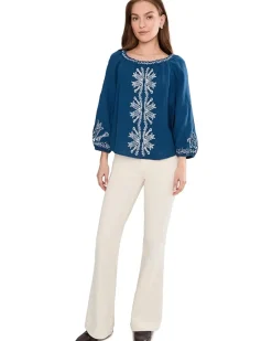 Liverpool Los Angeles 3/4 Sleeve Woven Top with Embroidery Women's