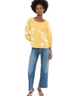 Liverpool Los Angeles 3/4 Sleeve Woven Top with Embroidery Women's