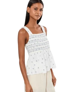 Liverpool Los Angeles Sleeveless Smocked Woven Top with Embroidery Women's