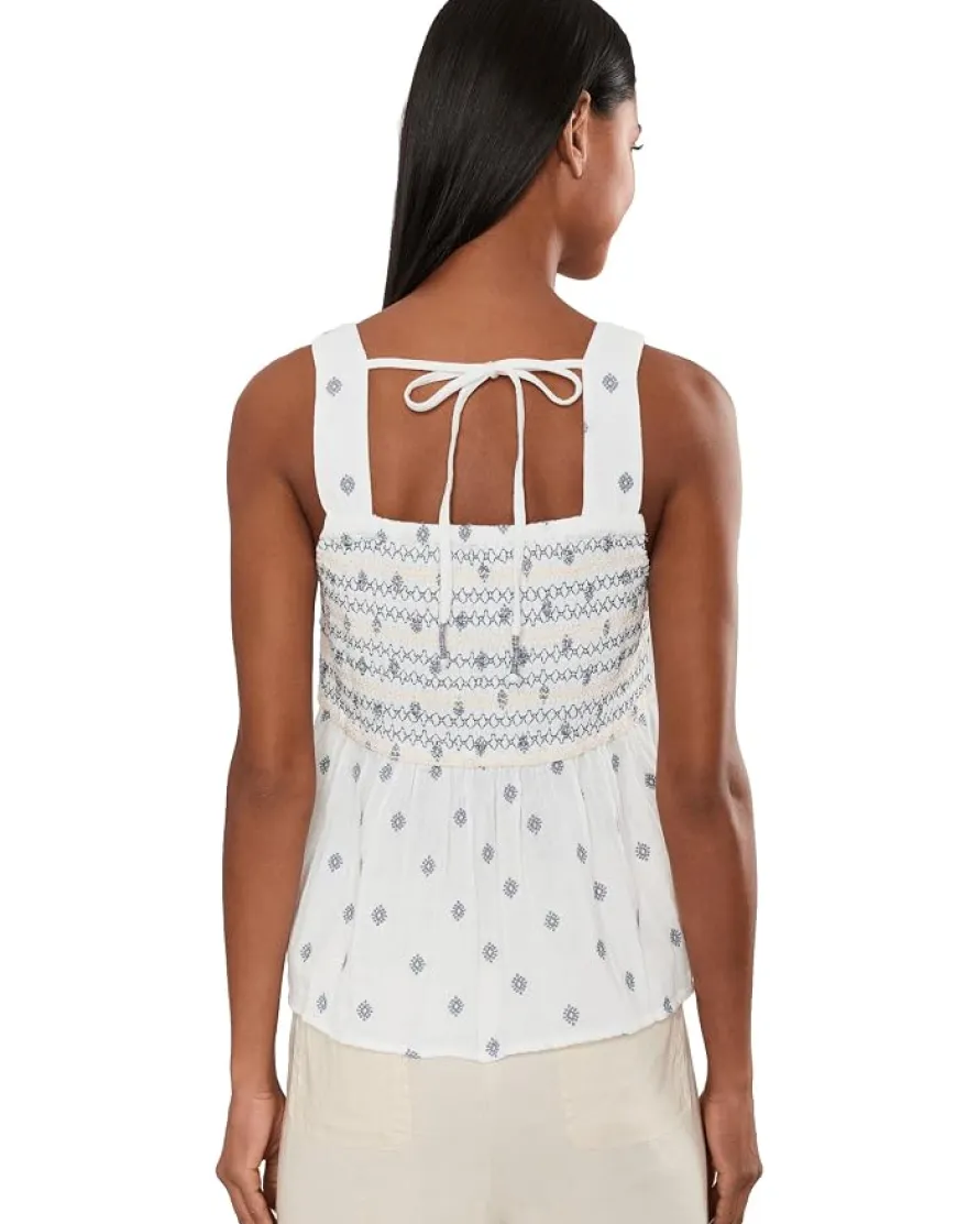 Liverpool Los Angeles Sleeveless Smocked Woven Top with Embroidery Women's