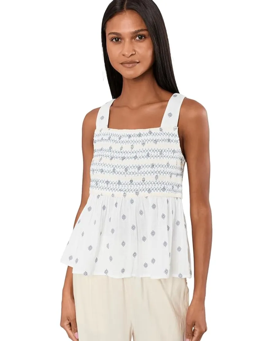 Liverpool Los Angeles Sleeveless Smocked Woven Top with Embroidery Women's