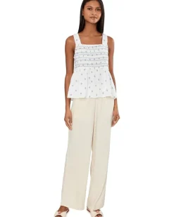 Liverpool Los Angeles Sleeveless Smocked Woven Top with Embroidery Women's