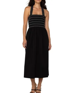 Liverpool Los Angeles Sleeveless Smocked Woven Midi Dress With Trapunto Straps Women's