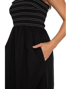 Liverpool Los Angeles Sleeveless Smocked Woven Midi Dress With Trapunto Straps Women's