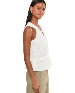 Liverpool Los Angeles Sleeveless Tie Front Woven Top with Smocking Women's