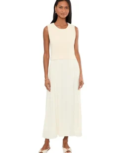 Liverpool Los Angeles Sleeveless Crew Neck Tie Back Sweater Woven Dress Women's