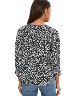 Liverpool Los Angeles 3/4 Sleeve Button Front Woven Top With Ruffle Details Women's