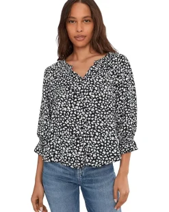 Liverpool Los Angeles 3/4 Sleeve Button Front Woven Top With Ruffle Details Women's